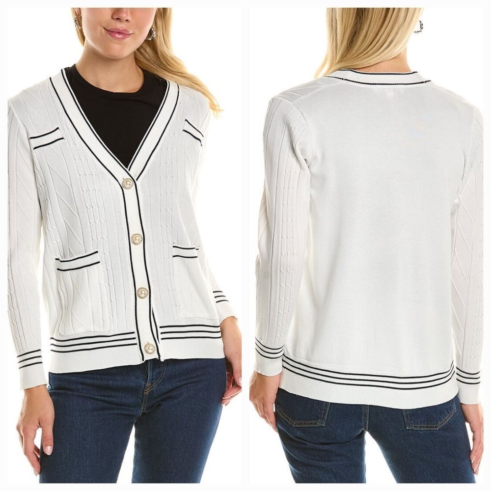 🔸️NWT Nanette Lepore White & Blue Cardigan Sweater Small